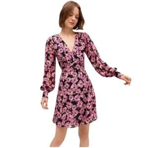 Kate Spade Pink and Black Floral Long Sleeve Dress - 00